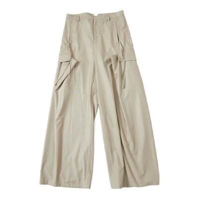 折叠立体口袋涂层休闲阔腿长裤