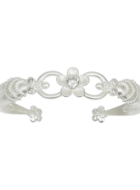 银色双人下腰小人花朵开口手镯