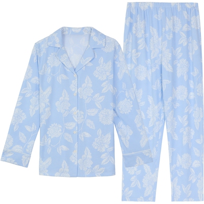 安莉芳旗下E-BRA专柜新品棉质印花长袖睡衣套装女士家居服KL00187