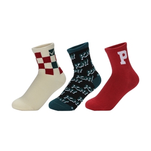 PONY波尼秋男女大童袜经典三色中袜休闲运动袜三双装 241K3AI04MO