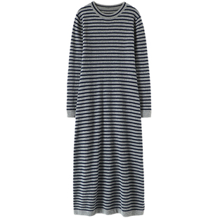 启超独美小名媛！圆领100%纯山羊绒衫女过膝长款羊绒毛衣连衣裙子