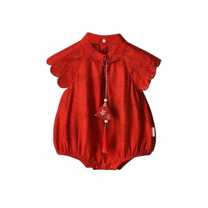 夏季婴儿衣服超萌中式女宝宝汉服包屁衣女童夏装薄款红色周岁礼服