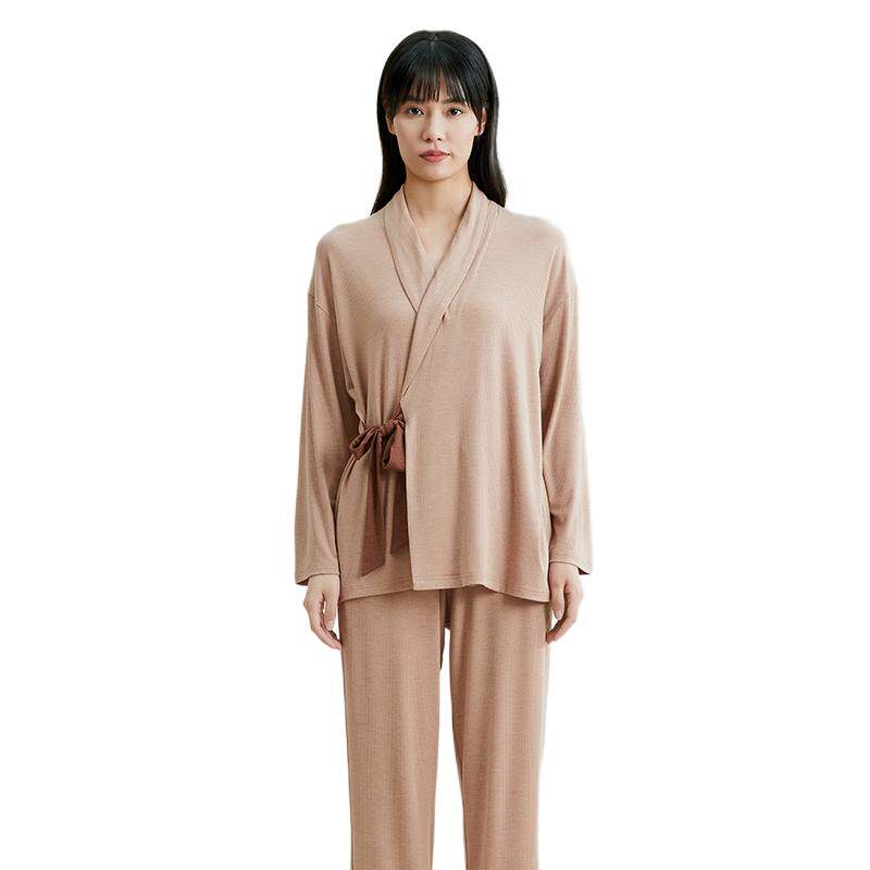 秋鹿人造棉和服睡衣秋季女款长袖长裤套装家居服可外穿秋装