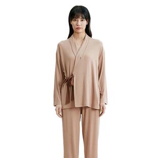 秋鹿人造棉和服睡衣秋季女款长袖长裤套装家居服可外穿秋装