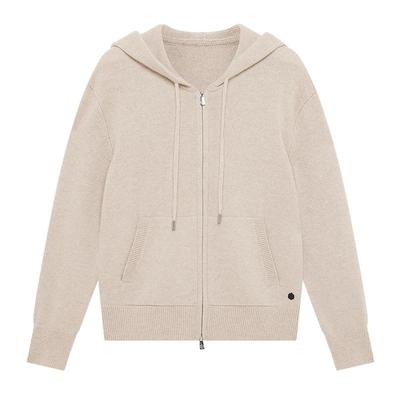 鄂尔多斯1980 女装连帽羊绒开衫25年秋冬新品双拉链运动休闲外套