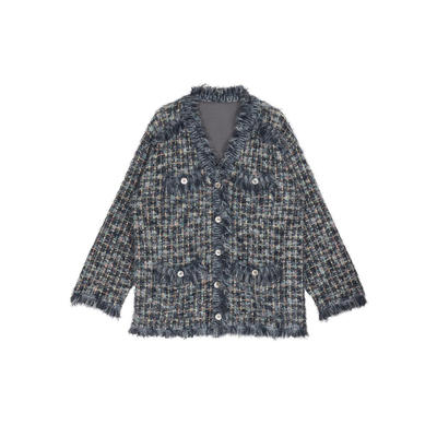 AMERI粗花呢流苏针织开衫