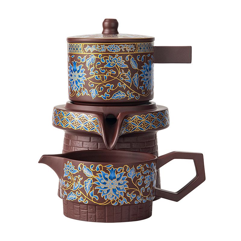 青金缠莲自动泡茶器紫砂功夫茶具套装家用陶瓷茶壶茶海