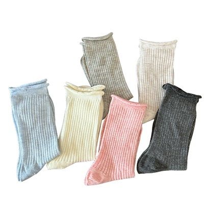 新款中筒卷边袜子女纯色百搭芭蕾风夏季透气薄款堆堆袜ins潮袜子