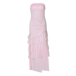 shemoda 时尚性感一字领抹胸连衣裙女弹力修身高开叉蛋糕裙长裙子