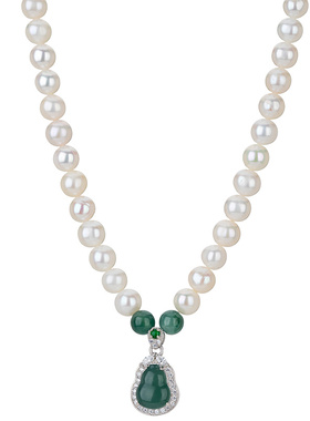 翡翠葫芦福禄天然淡水珍珠项链女送妈妈母亲吊坠生日礼物长辈颈链