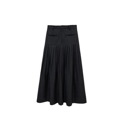 MESUX米岫春迪木尔风含绵羊毛压褶A字伞裙通勤长半身裙MNFUS412