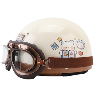 电动电瓶摩托车复古3C头盔男女士哈雷四季通用夏季防晒半盔安全帽