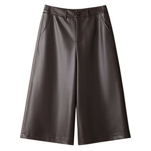 真皮皮裤女高腰显瘦七分阔腿裤2025秋冬新款宽松休闲裤绵羊皮裤裙