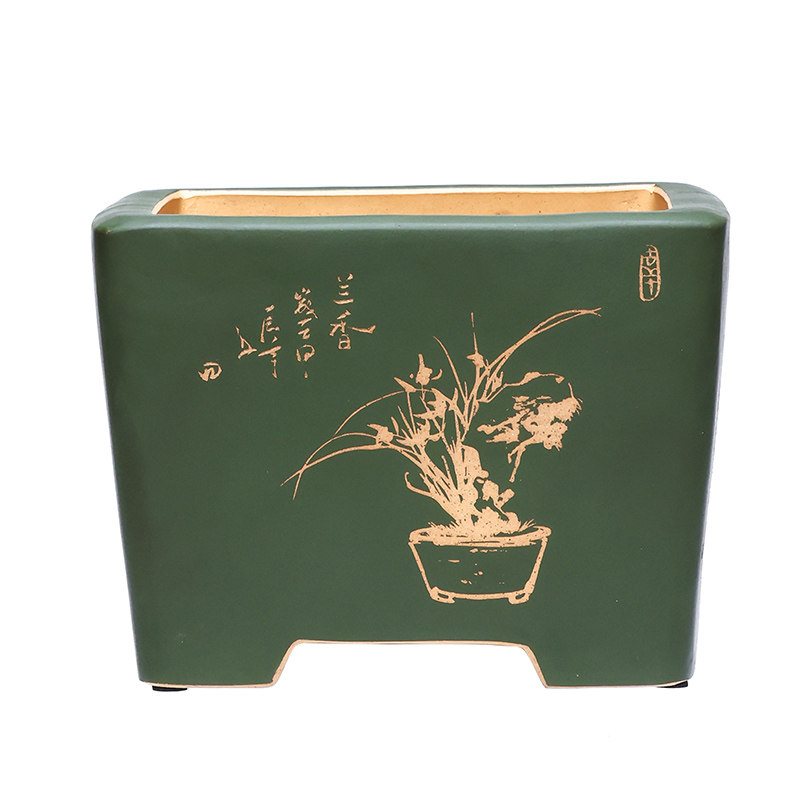 紫砂段泥四方手工透气刻绘花盆