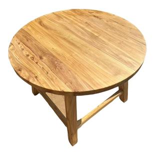 老榆木实木圆桌简约餐桌火锅桌家用阳台侘寂风休闲原木民宿饭店