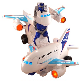 儿童变形飞机金刚机器人玩具电动万向行驶小汽车宝宝玩具声光音乐