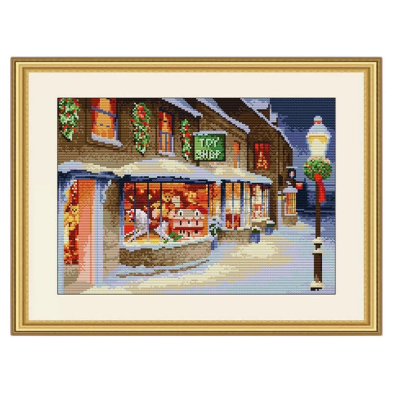 圣诞玩具商店十字绣满绣新款雪景