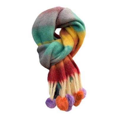 秋冬条纹韩版女彩虹多巴胺围巾