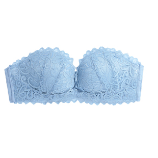 无肩带内衣女无钢圈蕾丝隐形小胸平胸专用胸罩聚拢薄款性惑感文胸
