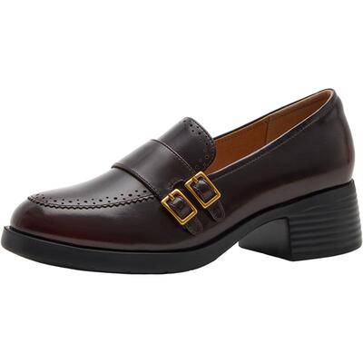 Bata乐福鞋女2026春商场新款时尚镂空优雅粗跟牛皮单鞋UHW16CA6