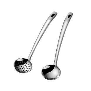 316不锈钢火锅勺家用厨房盛汤汤勺漏勺小号大号长柄加厚加深勺子