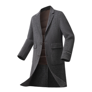 红豆羊毛双面呢大衣男加长款25冬季90羽绒内胆可脱卸大衣外套男款