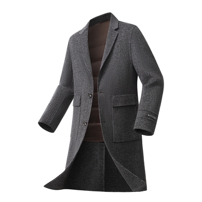 红豆羊毛双面呢大衣男加长款25冬季90羽绒内胆可脱卸大衣外套男款