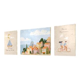 现代简约风景客厅装饰画北欧沙发背景墙壁画肌理感小清新三联挂画