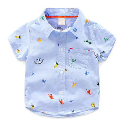 男童洋气短袖衬衫夏季纯棉翻领