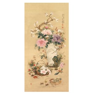 张大千喜鹊梨花图卷轴新中式装饰画花鸟画客厅沙发玄关茶楼挂画