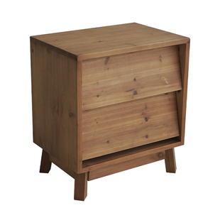 润家家居复古实木床头柜侘寂风简约现代收纳柜抽屉柜老松木小边柜