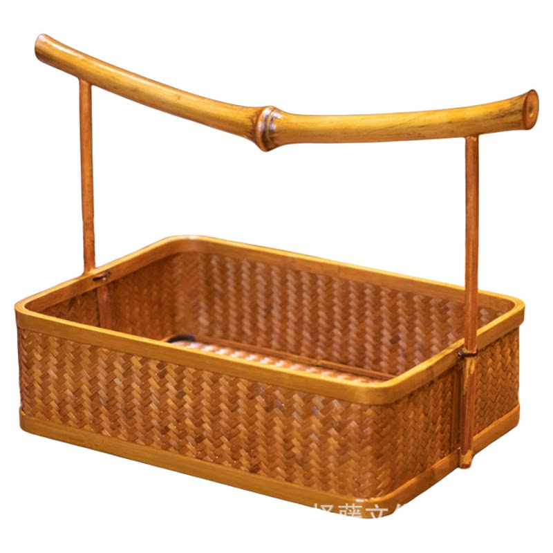 方形提篮竹编大漆圆形茶具收纳盒