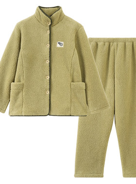 新一步羊羔绒睡衣女秋冬加绒加厚保暖锁暖娃娃领可外穿家居服套装