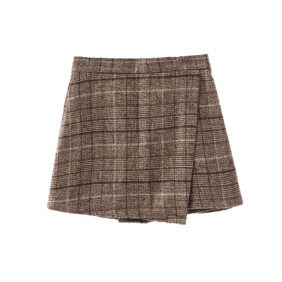 学生格子毛呢防走光胖mm半身裙裤