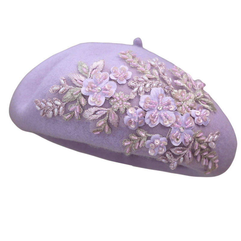 画家帽贝雷帽手工缝珠花日系秋冬