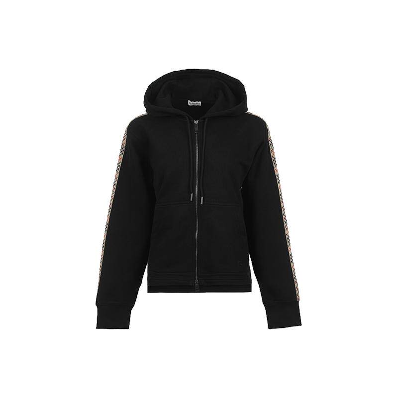 【自营】BURBERRY/博柏利女士格纹饰边连帽拉链宽松卫衣开衫外套