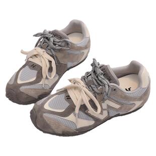 平底老爹鞋女款德训鞋百搭女鞋女士休闲鞋内增高鞋子真皮运动鞋女