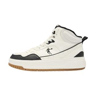 乔丹2025年冬季黑白棉鞋男款运动厚底增高加绒板鞋橡胶防滑保暖鞋