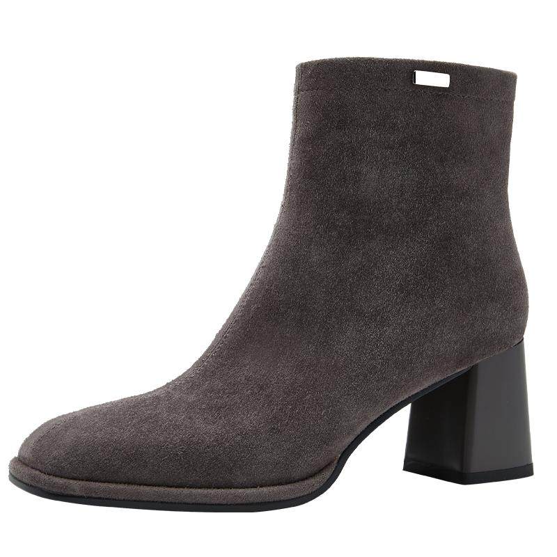 NineWest/玖熙羊反绒短靴女方头