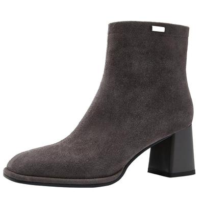 NineWest/玖熙羊反绒短靴女方头