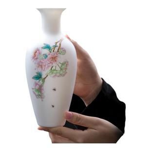 东方泥土《樱雪飘香》庄晓明大师手绘中式陶瓷小花瓶客厅装饰摆件