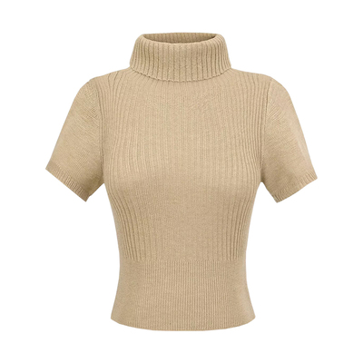 短款高领短袖弹力打底针织衫上衣