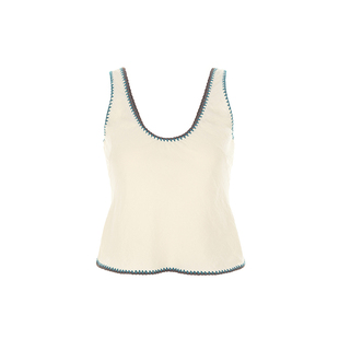 wana try纯棉撞色手工编织钩花背心2025早秋新品米白简约休闲上衣