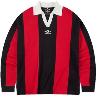 umbro茵宝 X D-Antidote 联名长袖POLO衫复古足球竖条纹运动T恤男