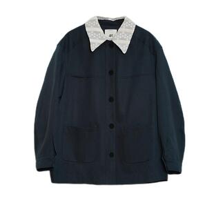 官方授权 .e1设计师品牌 25ss蕾丝翻领廓形夹克女巴恩风宽松外套