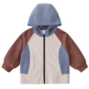 男童外套春秋季洋气撞色儿童休闲服宝宝连帽开衫卫衣女童春装上衣