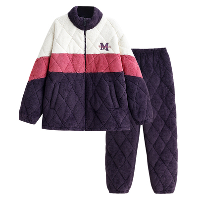 夹棉睡衣女冬季三层加厚湖南省服