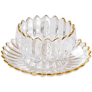 金边玻璃碗碟家用水果盘小精致美容院甜品碗点心碟糖果托盘零食盘