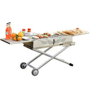 户外烧烤304不锈钢烧烤炉木炭家用露营折叠便携烧烤架庭院碳烤炉