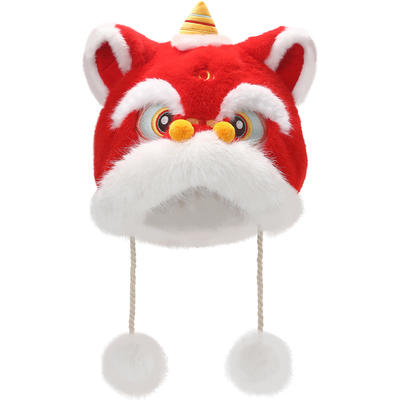 畹町新年红色醒狮御兔护耳帽